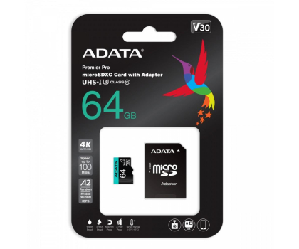 Karta pamięci ADATA 64GB microSDXC Premier Pro 100MB/s U3 V30S A2